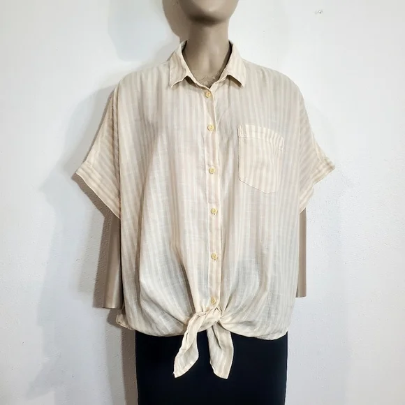 Madewell white- Beige button down short sleeve white shirt Size XL Cotton - Picture 11 of 11